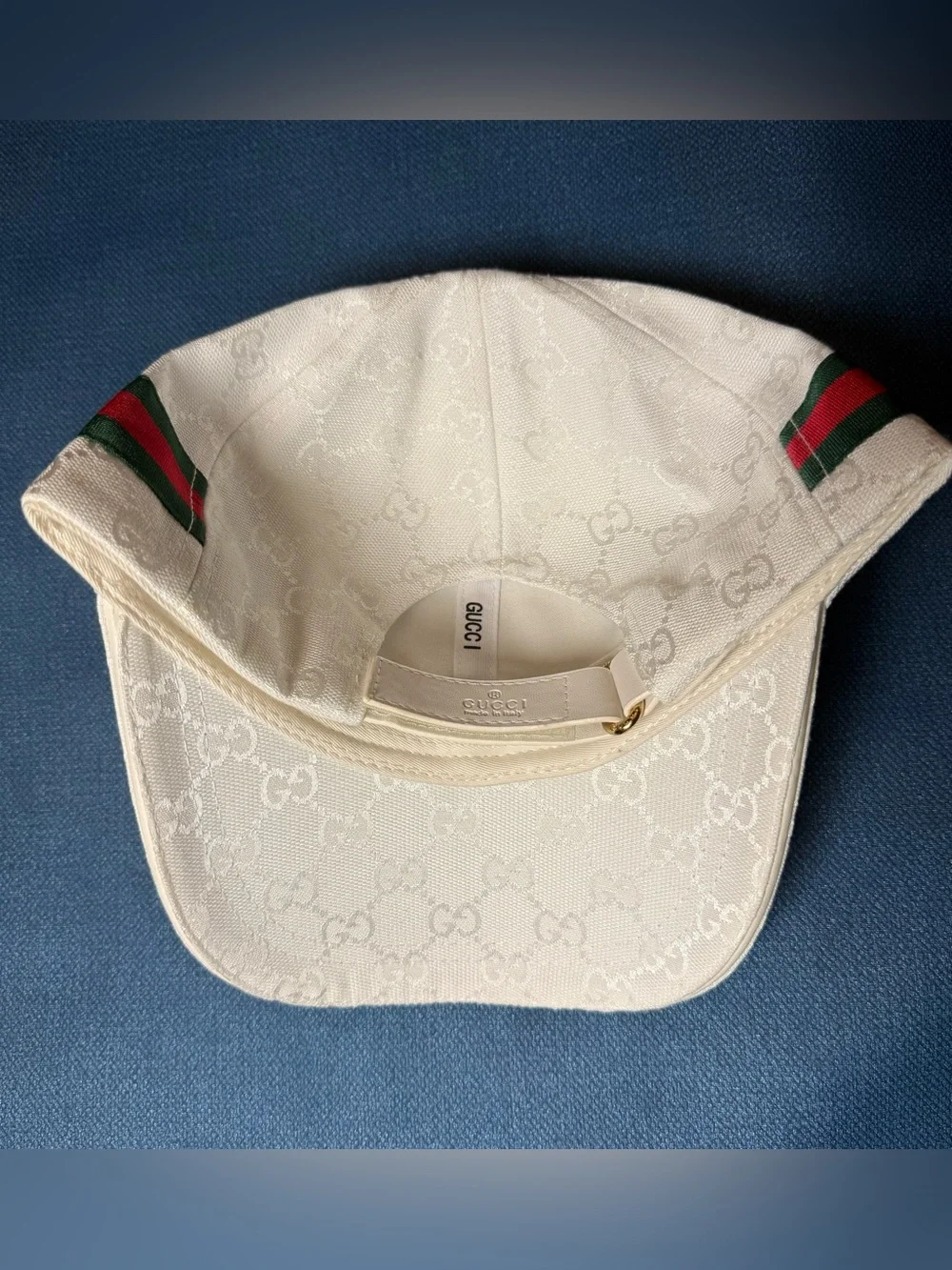 G G logo monogram Canvas Baseball Hat cap with Web Stripe in pristine white new